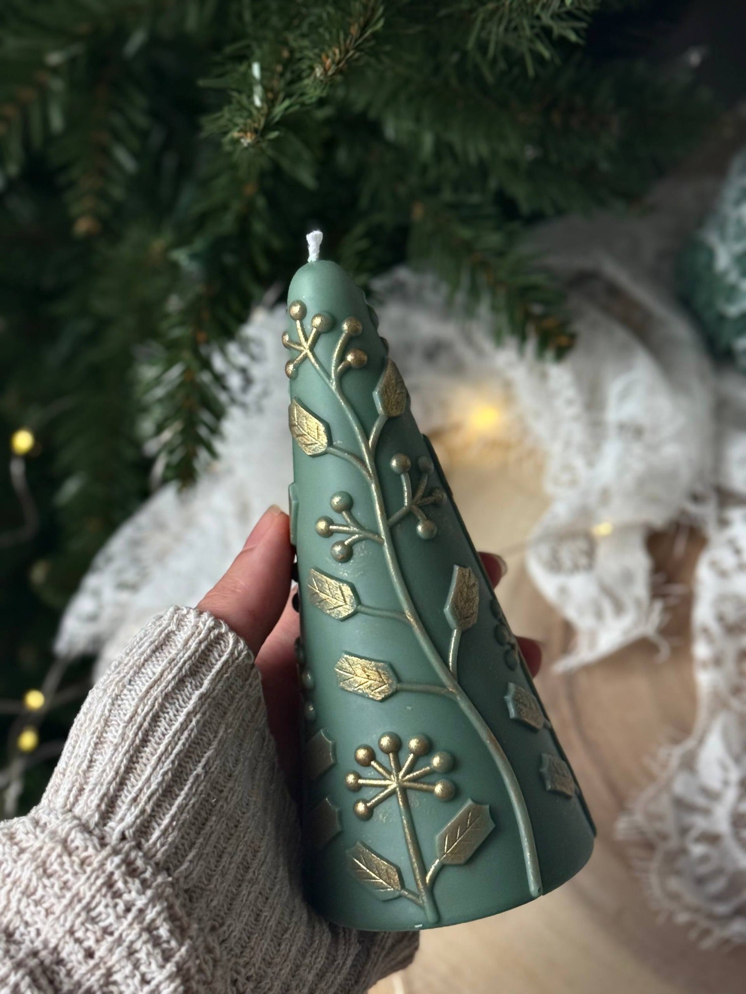 Holiday tree candle made from Muse Molds silicone candle molds