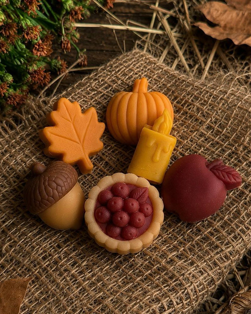 fall wax melt mold with apple pumpkin candle pie acorn and maple leaf shapes