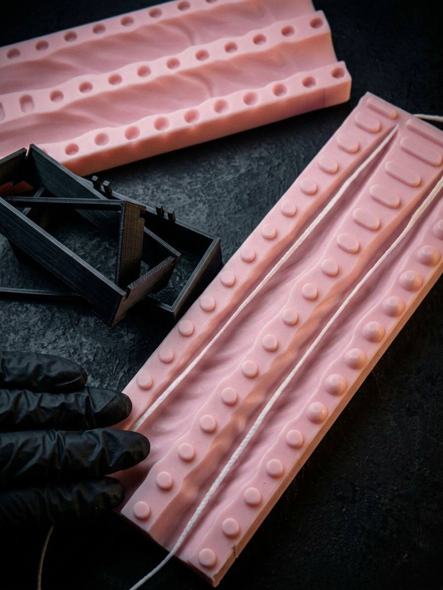 Open Muse Molds silicone candle mold showing clean release detail